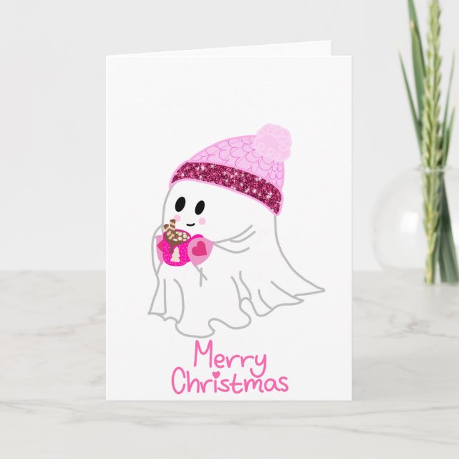 Carte Fantôme d'hiver rose Joyeux Noël (Devant)