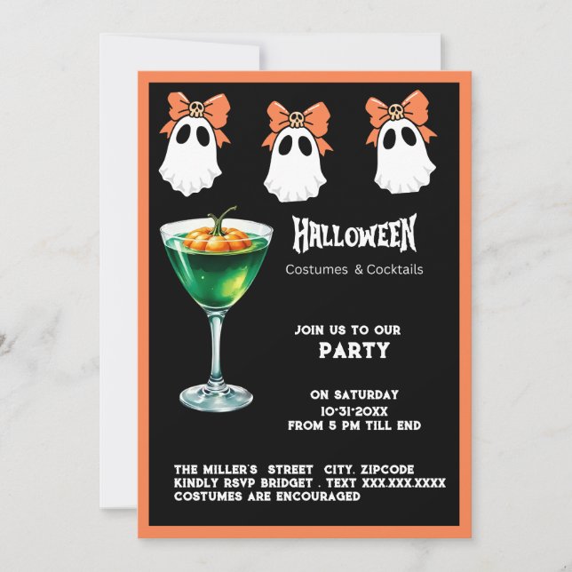 Carte fantôme éffrayant & Costumes et cocktails Hallowee (Devant)