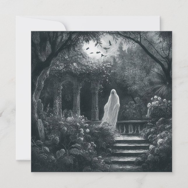 Carte Fantôme éffrayant dans Garden Graveyard Goth Vinta (Devant)
