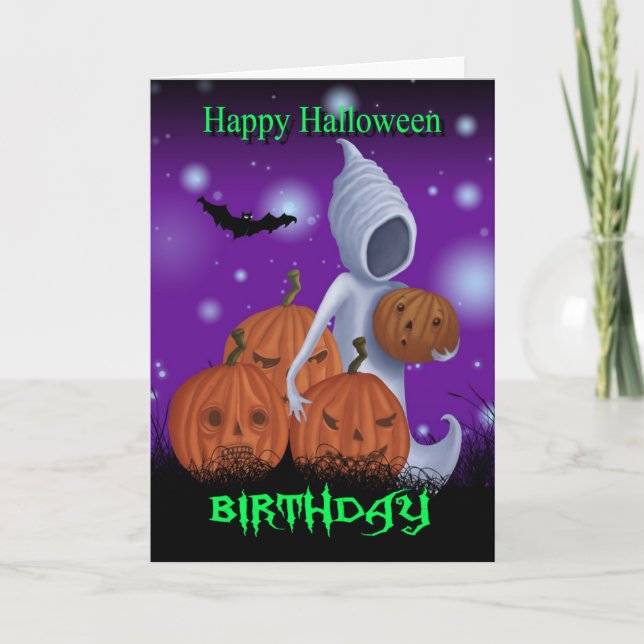 Carte Fantôme et citrouilles d'anniversaire de Halloween (Devant)