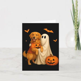 Carte Fantôme tenant un chien doré Halloween - Drôle dor