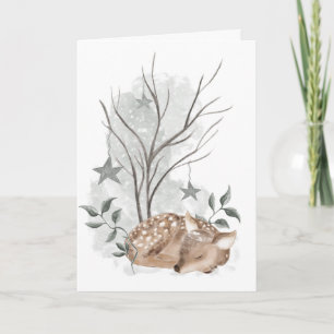 Carte Faon à l'aquarelle Noël et Nouvel An