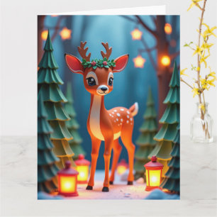 Carte Faon doux dans une scène de Noël en forêt enneigée