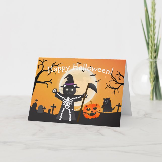 Carte Faucheuse Halloween Cat Grim (Devant)
