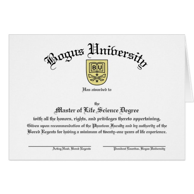 Carte fausse de diplôme d'université (Devant horizontal)