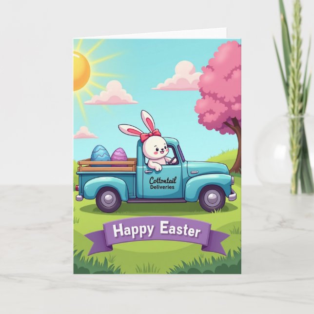 Carte Fausse Or Printemps Camion Lapin (Devant)