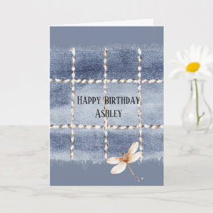 Carte Faux Blue Jeans Café Crème Libellule Anniversaire