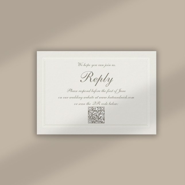 Carte Faux Embossés Formal Elegant QR Mariage Réponse (formal traditional classic wedding reply card qr code faux embossed triple frame ecru ivory)