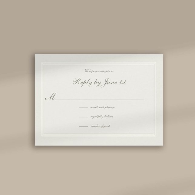 Carte Faux Embossés Formellement Élégant Mariage Réponse (formal traditional wedding response card faux embossed cream ecru frame calligraphy modern classic)