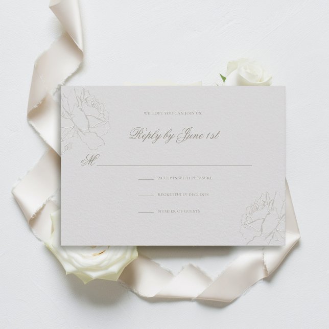 Carte Faux Embossés Rose ivoire classique Mariage répons (formal wedding response card traditional reply ivory faux embossed roses elegant modern classic)