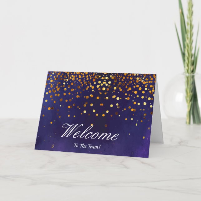 Carte Faux Gold Foil Confetti Élégantes Écluses Bienvenu (Devant)