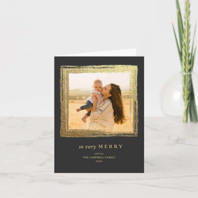 Carte Faux Gold Frame Vacances Noël Photo Charbon (Devant)