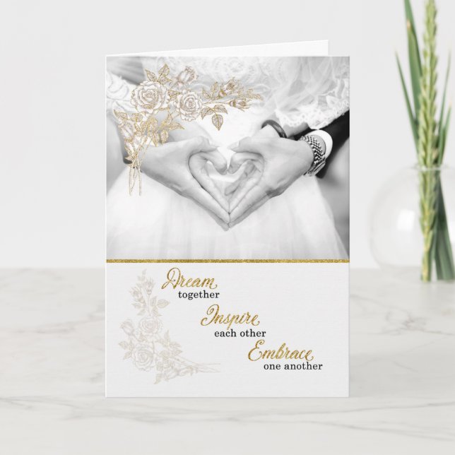 Carte Faux Gold Leaf for Bride and Groom (Devant)