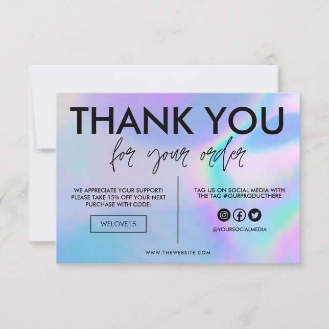 Carte Faux Holographique Merci de couleur Média Insertio (Devant)