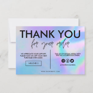 Carte Faux Holographique Merci de couleur Média Insertio