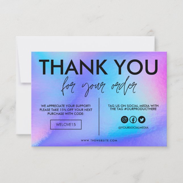Carte Faux Holographique Merci de couleur Média Insertio (Devant)