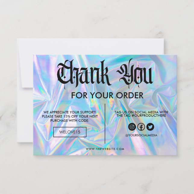 Carte Faux Holographique Merci de couleur Média Insertio (Devant)