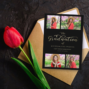 Carte Faux Or Collage Minimaliste Graduation 4 Photos