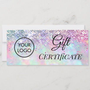 Carte faux pailleté certificat cadeau logo opale