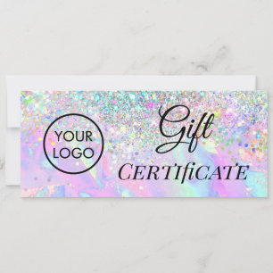 Carte faux paillettes opale logo certificat cadeau