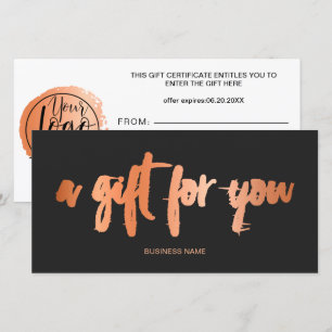 Carte Faux rose feuille d'or gris logo certificat cadeau