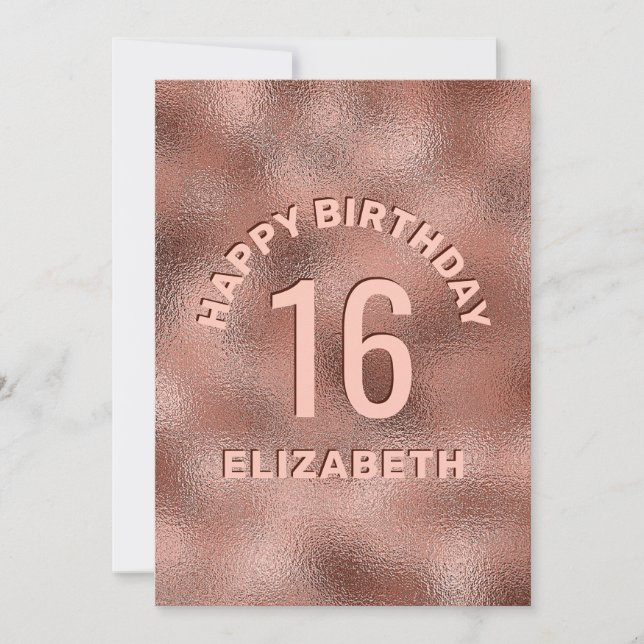 Carte Faux Rose Gold Foil Texture Joyeux Anniversaire &  (Devant)