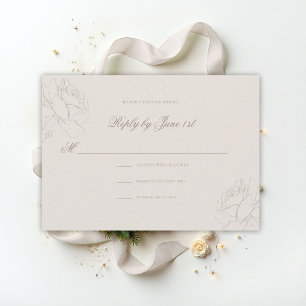 Carte Faux Roses En Relief Ecru Réponse de Mariage Class