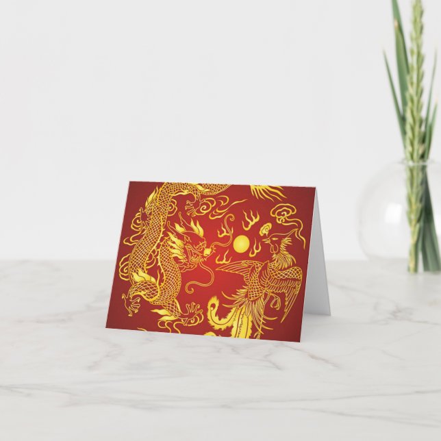 Carte Faveur chinoise de mariage de Phoenix de dragon (Devant)