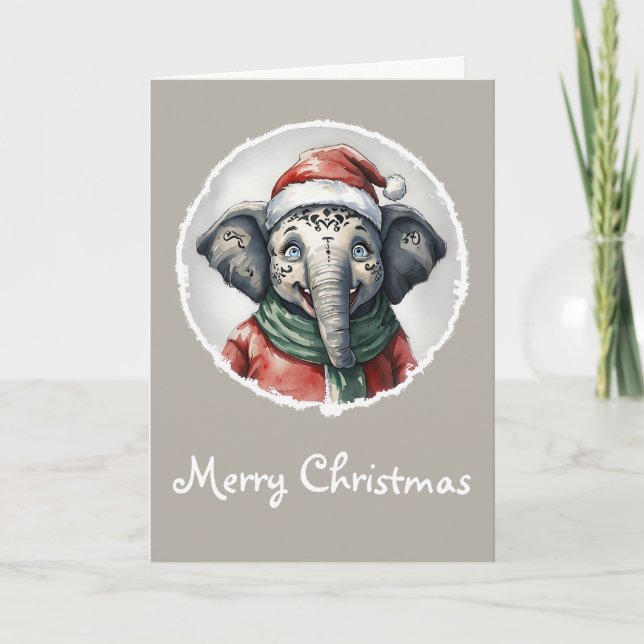 Carte Favoris de Noël animal amusant - Elephant 2 (Devant)