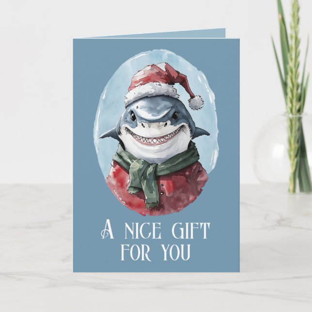 Carte Favoris de Noël animal amusant - Requin 1 (Devant)