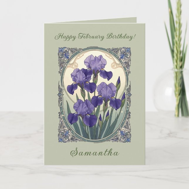 Carte February Birth Flower Iris Flowers Art Nouveau Sty (Devant)