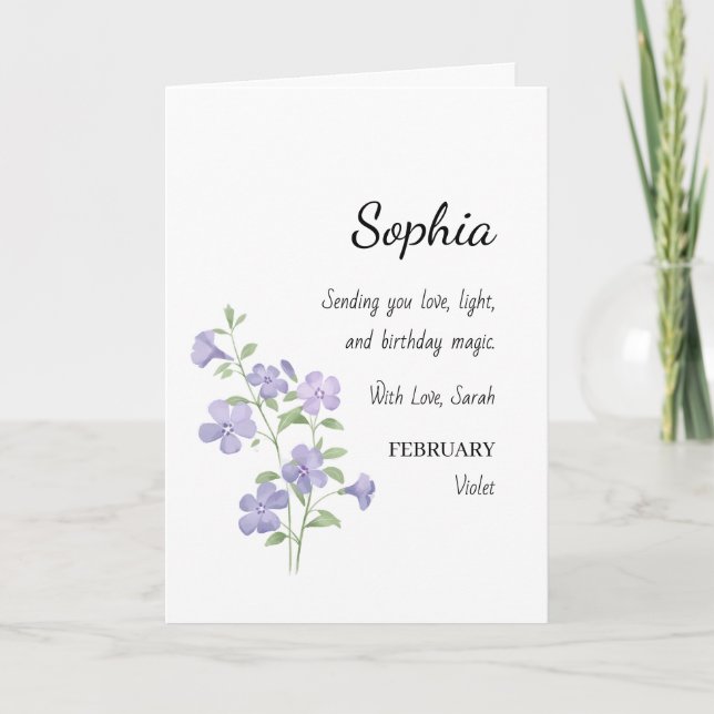 Carte February Violet Personalized Birthday (Devant)