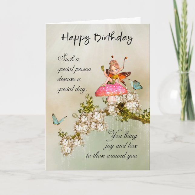 Carte Fée Anniversaire Avec Papillons Bleus Et Blo (Devant)