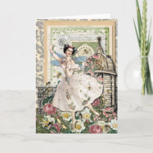 Carte Fée d'abeille - note vide vintage de salutation