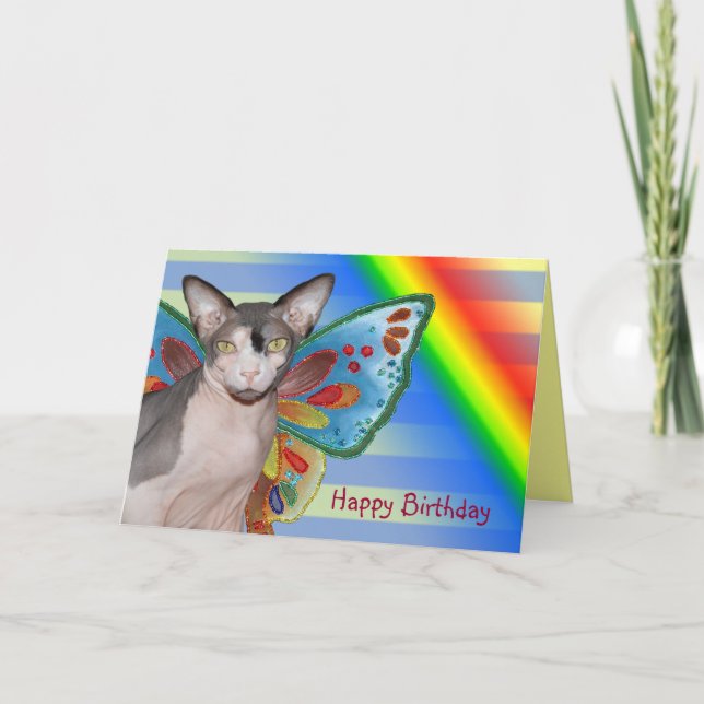 Carte Fée de chat d'arc-en-ciel d'anniversaire de la (Devant)