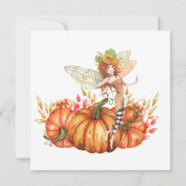 Carte Fée de forêt & Bouquet Citrouille d'automne (Devant)