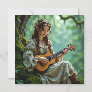 Carte Fée Elfe Enchantée Jouant du Ukulele
