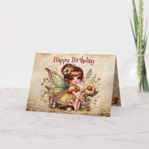Carte Fée magique Jaune et Or Joyeux anniversaire