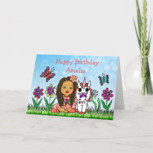 Carte Fée personnalisée et licorne Joyeux anniversaire