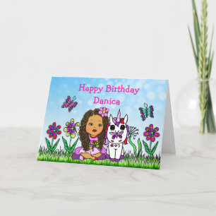 Carte Fée personnalisée et licorne Joyeux anniversaire