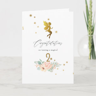 Carte Fée rose et or thème Girl 2e anniversaire