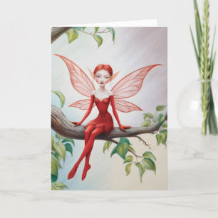 Carte Fée rouge sur un membre "Joyeux anniversaire !"
