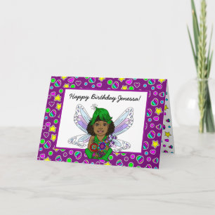Carte Fée Whimsical avec fleurs Joyeux anniversaire