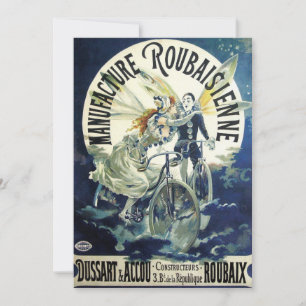 Carte Fées Art Nouveau vintage, Lune à Vélo Pierrot