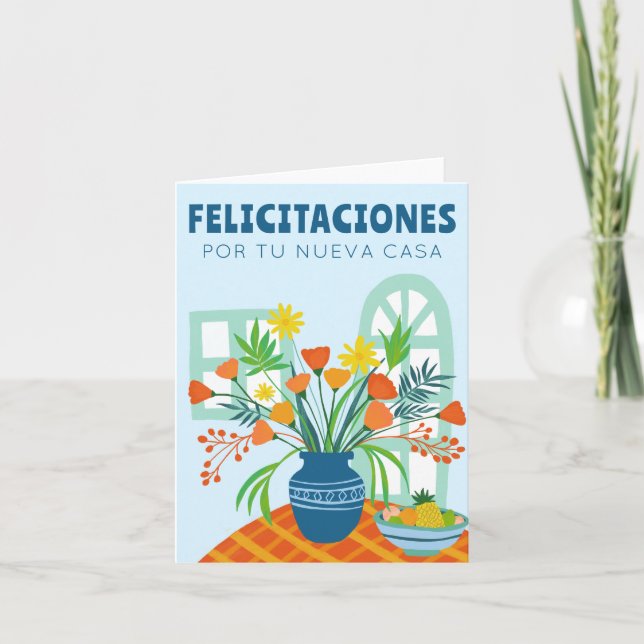 Carte FÉLICIDADES FÉLICITATIONS NOUVELLE MAISON Vase Fle (Devant)