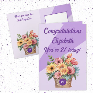 Carte Félicitations 21 aujourd'hui fleuri violet anniver