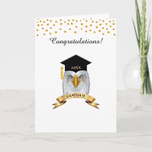 Carte Félicitations à Eagle diplômé en or & blanc (Devant)
