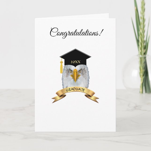 Carte Félicitations à Eagle diplômé sur blanc (Devant)