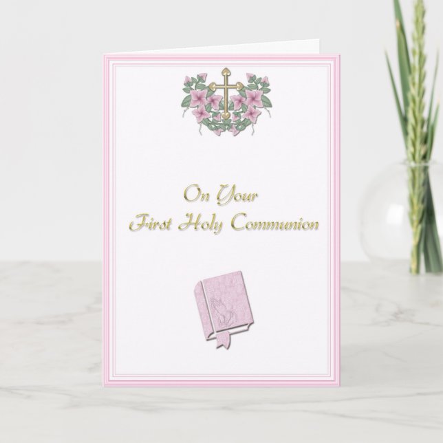 Carte Félicitations à la communion rose (Devant)