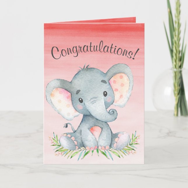 Carte Félicitations à la fille d'éléphant d'aquarelle (Devant)